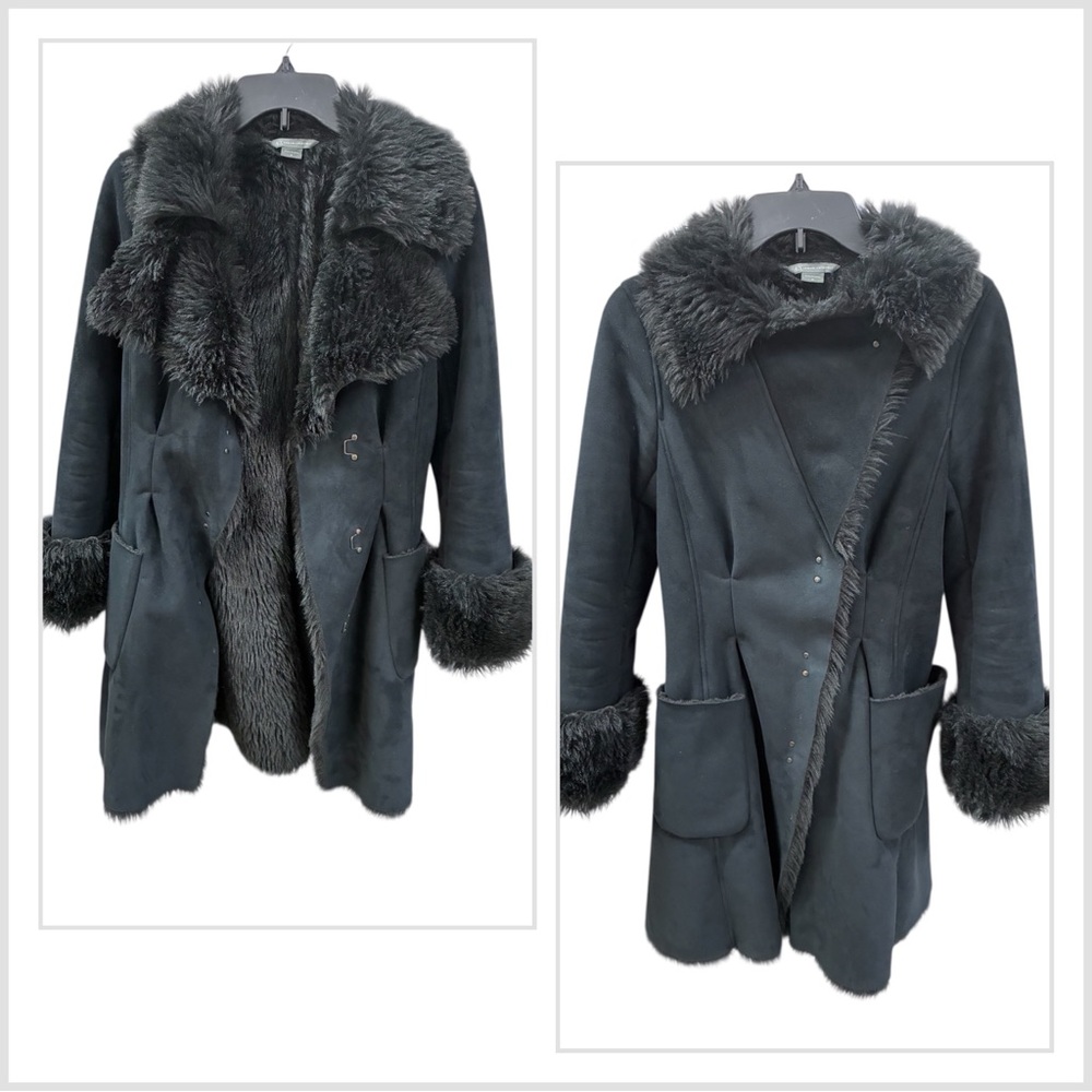 Armani Exchange faux fur lined coat Sz S Suede like Outer Material